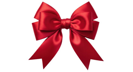 Vibrant red satin bow with elegant loops and tails, perfect for gift wrapping or festive decorations. bow smooth texture and rich color add touch of luxury and celebration