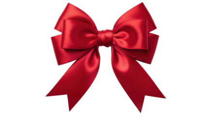 Vibrant red satin bow with elegant loops and tails, perfect for gift wrapping or festive decorations. bow smooth texture and rich color add touch of luxury and celebration