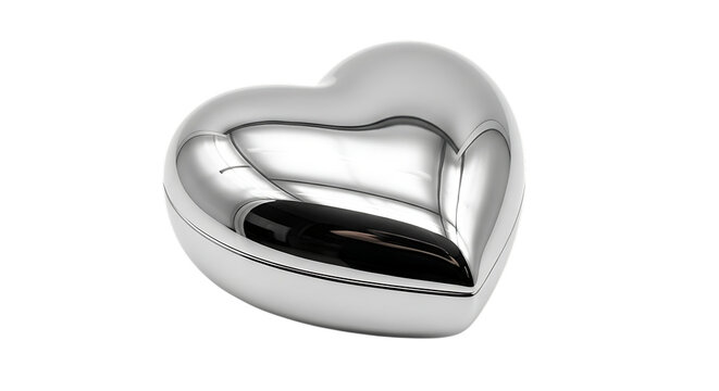 Shiny chrome heart shape isolated on transparent background