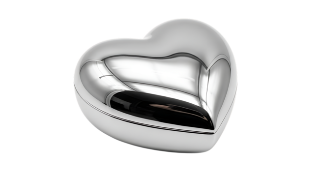 Shiny chrome heart shape isolated on transparent background - Powered by Adobe