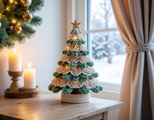 A Christmas tree made of yarn. A festive decoration
