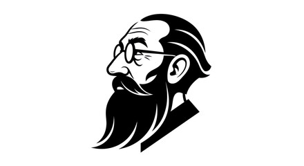 Stylized illustration of an old man with a long beard and glasses.