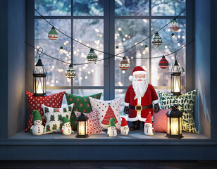 Parapet okienny udekorowany na święta