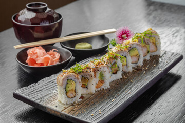 typical Peruvian food, variety of sushi