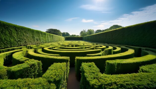 A Vibrant Green Maze Made Of Lush Hedges Under A Bright Clear Summer Sky Inviting Exploration And Outdoor Adventure Solution Exploration Growth