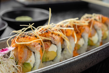 typical Peruvian food, variety of sushi