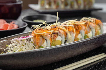 typical Peruvian food, variety of sushi