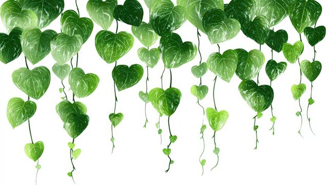 Green Heart Shaped Vine Hanging Against White Background with Sparkle Effect
