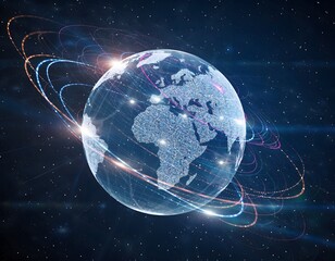 Obraz premium Luminous Neural Network Inside Transparent Globe Symbolizing Global Connectivity