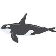 Pixelated Orca Whale Illustration on Transparent Background With Black White and Blue Colors