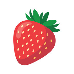 Fototapeta premium A vibrant and juicy strawberry with a delightful red hue, adorned with tiny seeds and topped with fresh green leaves, isolated on