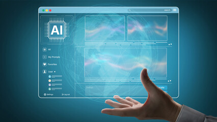 AI platform generating art images with dynamic interface. AI-generated content appears in image gallery artificial intelligence view. Genrative AI loading multiple image from AI design engine. Spline