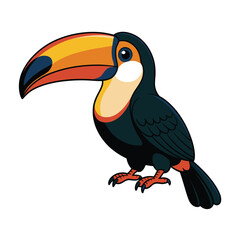 Naklejka premium A vibrant toucan with a large, colorful beak, perched gracefully isolated on its a tropical bird with striking plumage and a curious gaze