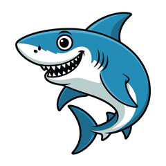 Fototapeta premium A cartoon shark with a big smile isolated on, showcasing its playful nature and friendly demeanor, perfect for childrens illustrations