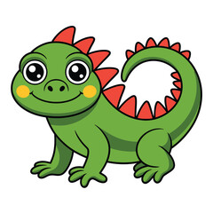 Fototapeta premium A cute cartoon dinosaur isolated on, featuring a friendly green reptile with red spikes, perfect for childrens books and illustrations