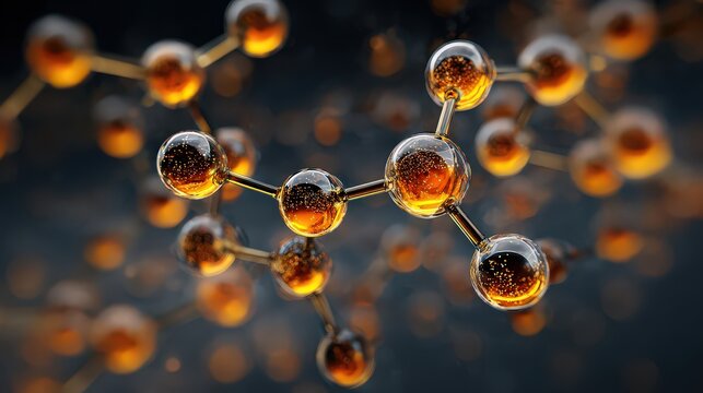 Abstract Molecular Structure With Illuminated Spheres And Black Background
