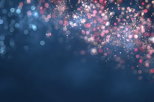 Abstract Bokeh Effect on Dark Blue Background with Pink and Blue Light Particles Floating in the Air