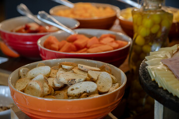 Traditional Colombian buffet, variety of dishes, appetizers, salads, and beverages