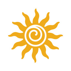 Fototapeta premium A radiant sun with a swirling center and vibrant yellow rays, isolated on, symbolizing warmth, energy, and the beauty of nature