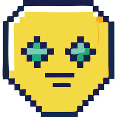 Fototapeta premium Pixelated Yellow Face with Diamond Eyes and Closed Mouth on Transparent Background in 8 Bit Style