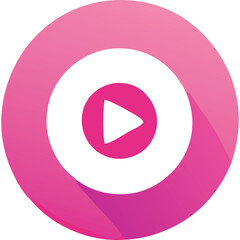 Play Button Icon In A Pink Circle With White Center and Shadow Effect
