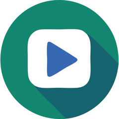 Play Button Icon With Teal Green Circle Background And Long Shadow Effect Isolated On Transparent Background