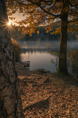 Morning landscape over Lake Monticolo in Eppan, South Tyrol, Italy.