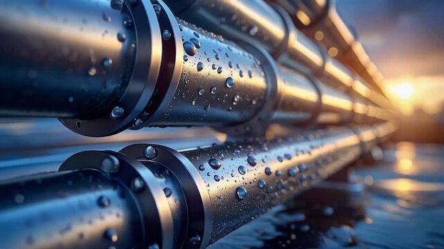 Industrial Pipe Network: A close-up view of an intricate network of industrial pipes gleams with a metallic sheen, conveying a sense of infrastructure and technological prowess.