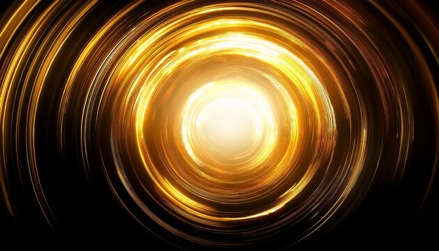 Glowing Yellow Circular Vortex Black Background Abstract Animation Swirl Energy Light Effect - Powered by Adobe