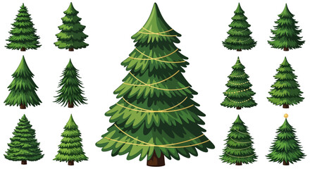 Collection of Varied Christmas Tree Illustrations.