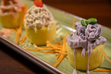 Traditional Peruvian food, trio of causas