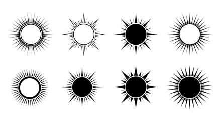 Collection of Sunburst Designs - Celestial Radiance and Solar Symbolism.