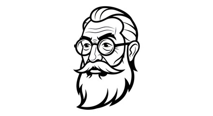 Fototapeta premium Detailed Line Art Portrait of a Bearded Man with Glasses.