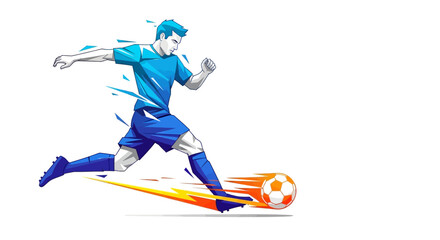Fototapeta premium Dynamic Soccer Player Kicking Ball with Energy Trail Illustration.