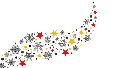 Festive Swirl of Stars, Snowflakes, and Dots on White.