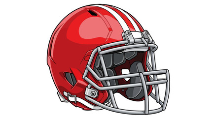 Fototapeta premium Red Football Helmet with White Stripes and Silver Facemask.