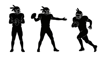 Silhouetted American Football Players in Action - Throwing, Holding, and Running.