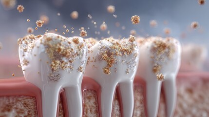 Microscopic View of Teeth with Plaque  Bacteria with Dental Health, Hygiene, and Treatment.