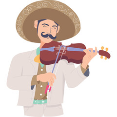 Man in Straw Hat Playing Violin with Moustache Wearing Light Suit and Yellow Shirt Traditional Music Performance in Studio