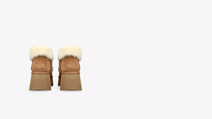 Brown winter boots with white fur lining displayed against a simple backdrop, highlighting their cozy design and construction.
