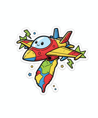 Cartoon airplane emitting colorful fumes with lightning bolts, perfect for children's design and playful themes.