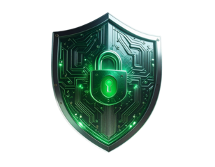Shield Icon with Circuit Pattern and Green Lock PNG