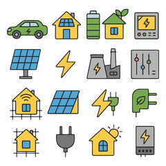 Eco-Friendly Icons: A vibrant collection of eco-friendly icons representing sustainable living and green energy solutions. Embracing the future of renewable sources.