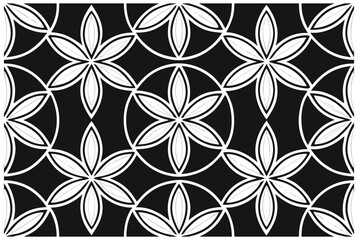 Fototapeta premium Luxury Black and White Floral Pattern | Stylish Geometric Tile Design for Fabric, Interior, Wallpaper, and Fashion | Classic Digital Texture with Ornamental Aesthetic and Sophisticated Elegance