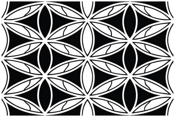 Fototapeta premium Luxury Black and White Floral Pattern | Stylish Geometric Tile Design for Fabric, Interior, Wallpaper, and Fashion | Classic Digital Texture with Ornamental Aesthetic and Sophisticated Elegance