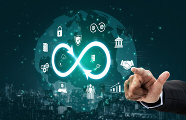 The infinity concept represents limitless innovation, creative growth, and embracing endless business opportunities for future advancement. Vouch