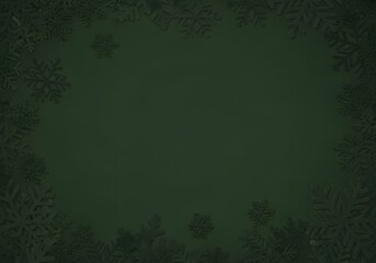 Dark green background with subtle snowflake border for minimalist winter, Christmas, or holiday design and greeting cards

