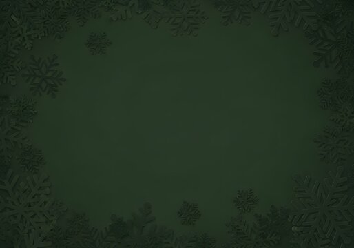 Dark green background with subtle snowflake border for minimalist winter, Christmas, or holiday design and greeting cards

