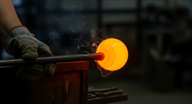 Molten Glass Christmas Ornament Blowing Process In Workshop - Powered by Adobe