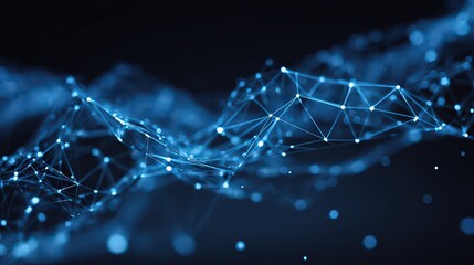 Abstract Blue Network with Connected Nodes and Lines in a Dark Background Representing Connectivity Technology Innovation and Complex Data Communication